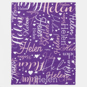 Herhalende Naam en harten allover Paarse Fleece Deken (Voorkant)