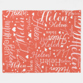 Herhalende Naam en harten allover Sinaasappel Rood Fleece Deken (Voorkant (Horizontaal))