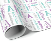 Herhalende Naam en Initiaal Grijze Paarse Blauwgro Cadeaupapier (Rol Hoek)