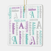 Herhalende naam Gepersonaliseerd Grijs Paars Blauw Keramisch Ornament (Links)