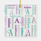 Herhalende naam Gepersonaliseerd Grijs Paars Blauw Keramisch Ornament (Achterkant)