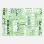 Herhalende Naam Gepersonaliseerd Groen en Wit Inpakpapier Vel (Voorkant 2)