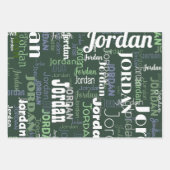 Herhalende Naam Gepersonaliseerd Groen en Wit Inpakpapier Vel (Voorkant)