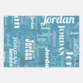 Herhalende Naam Gepersonaliseerde tinten van Blauw Inpakpapier Vel (Voorkant 3)