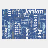 Herhalende Naam Gepersonaliseerde tinten van Blauw Inpakpapier Vel (Voorkant)