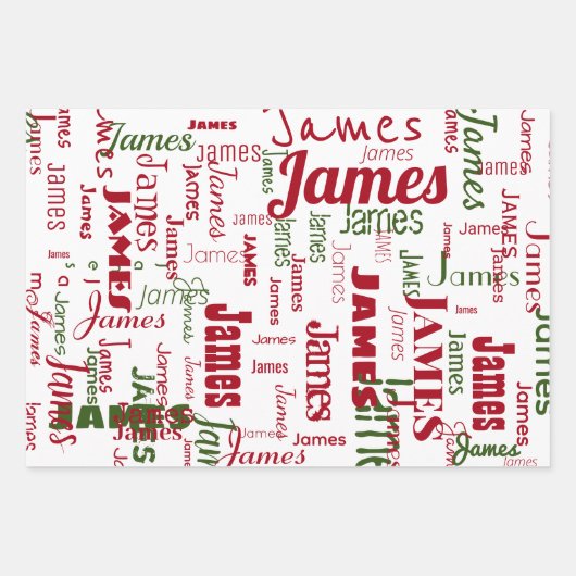 Herhalende Naam Gepersonaliseerde Witte Groen Rood Inpakpapier Vel (Voorkant 3)