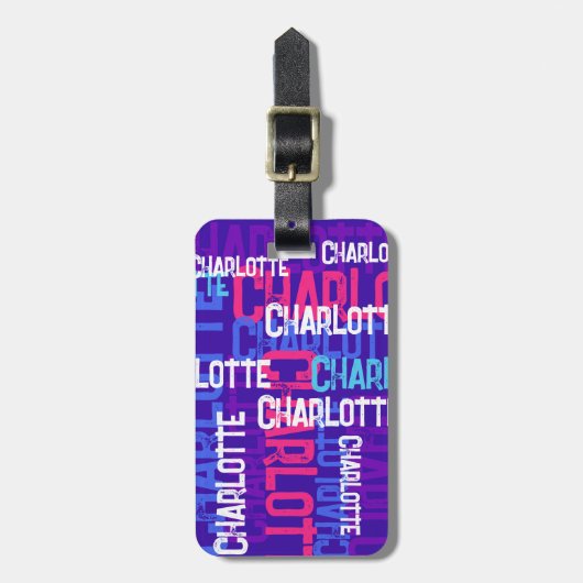 Herhalende Naam Graffiti Paarse Kinder Bagagelabel (Voorkant verticaal)