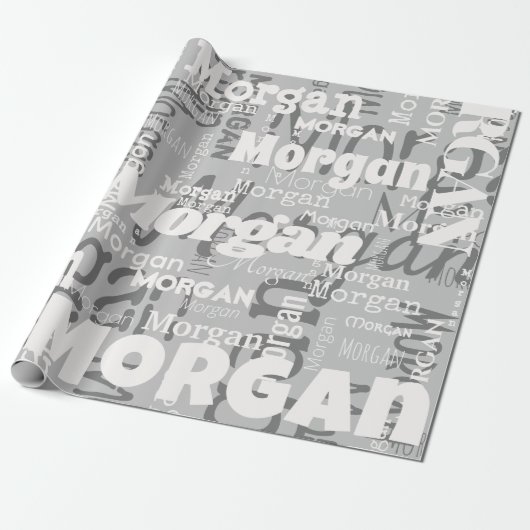 Herhalende Naam Grijs Wit Moderne Neutrals Trendy Cadeaupapier (Uitgerold)
