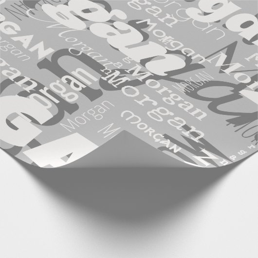 Herhalende Naam Grijs Wit Moderne Neutrals Trendy Cadeaupapier (Hoek)