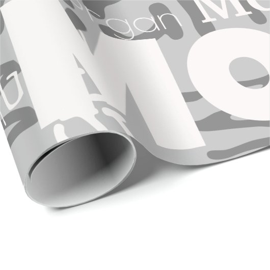 Herhalende Naam Grijs Wit Moderne Neutrals Trendy Cadeaupapier (Rol Hoek)