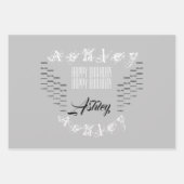 Herhalende Naam Happy Birthday Black en White WPS Inpakpapier Vel (Voorkant 3)