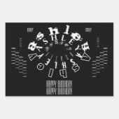 Herhalende Naam Happy Birthday Black en White WPS Inpakpapier Vel (Voorkant)