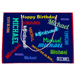 Herhalende NAAM Happy Birthday Blauw Rood Groot Cadeauzakje