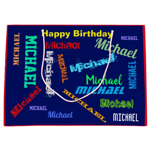 Herhalende NAAM Happy Birthday Blauw Rood Groot Cadeauzakje (Voorkant)