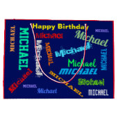 Herhalende NAAM Happy Birthday Blauw Rood Groot Cadeauzakje (Achterkant)