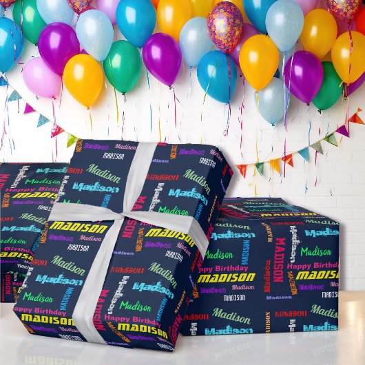 Herhalende NAAM Happy Birthday Cadeaupapier