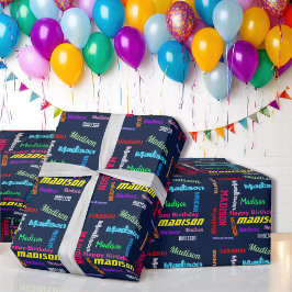 Herhalende NAAM Happy Birthday Gift Wrapping Paper Cadeaupapier