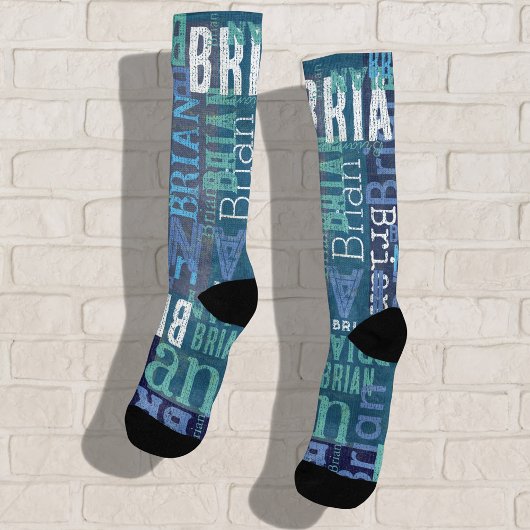 Herhalende Naam in tinten van blauw Sokken