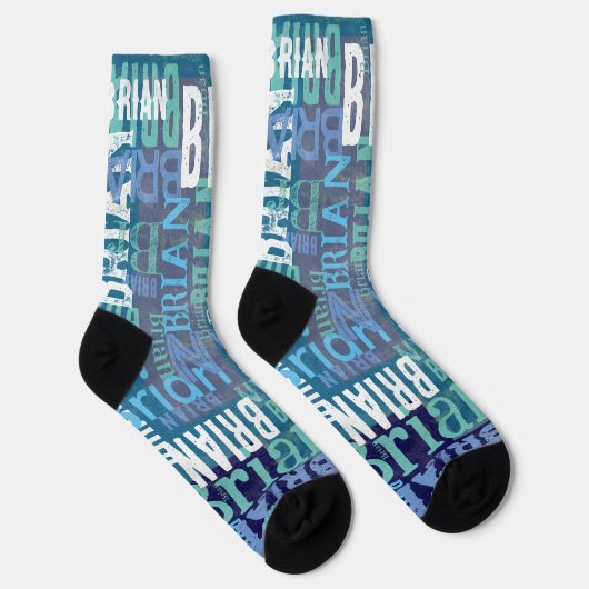 Herhalende Naam in tinten van blauw Sokken (Rechts)