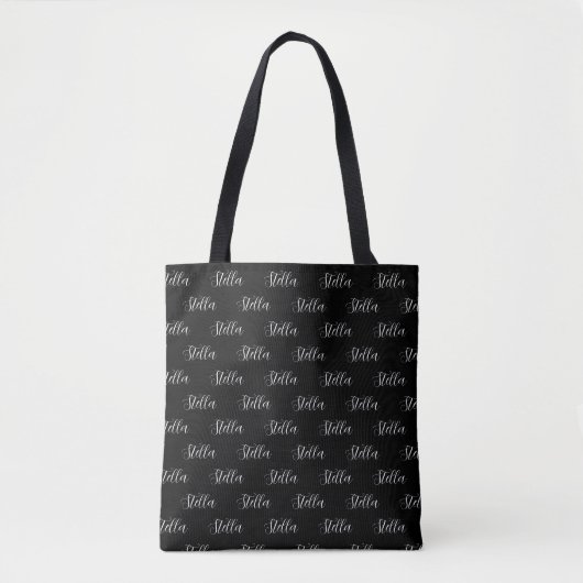 Herhalende Naam in Wit All-Over Zwart Tote Bag (Voorkant)