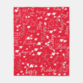 Herhalende Naam Initiaal Witte Harten op Rood Fleece Deken (Voorkant)