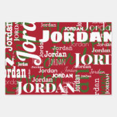 Herhalende Naam Kerstmis Rood Groen Wit Modern Inpakpapier Vel (Voorkant 2)