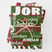 Herhalende Naam Kerstmis Rood Groen Wit Modern Inpakpapier Vel (In situ)