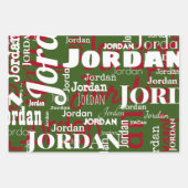 Herhalende Naam Kerstmis Rood Groen Wit Modern Inpakpapier Vel (Voorkant)