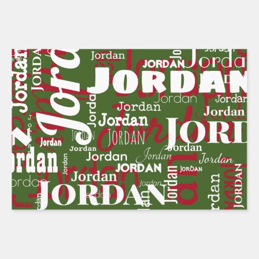 Herhalende Naam Kerstmis Rood Groen Wit Modern Inpakpapier Vel (Voorkant)