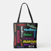 Herhalende Naam Kleurrijk op Schouder van het Zwar Tote Bag (Achterkant)