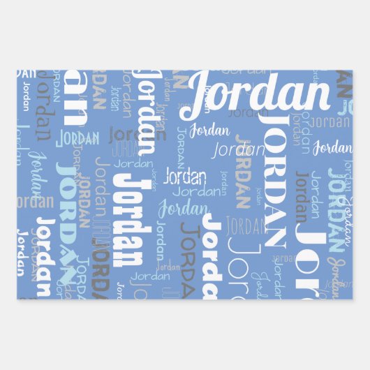 Herhalende Naam Korenbloem Blauw Wit Grijs Inpakpapier Vel (Voorkant)