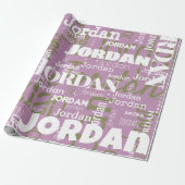 Herhalende Naam Lila Groen Wit Modern Neutrals Cadeaupapier (Uitgerold)