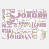 Herhalende Naam Lila Sage Groen Wit Modern Inpakpapier Vel (Voorkant 3)