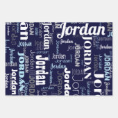 Herhalende Naam Marine Blauw Wit Grijs Inpakpapier Vel (Voorkant)