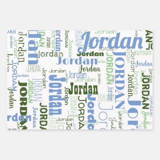 Herhalende Naam Medium Blauw Sage Wit Inpakpapier Vel (Voorkant 3)