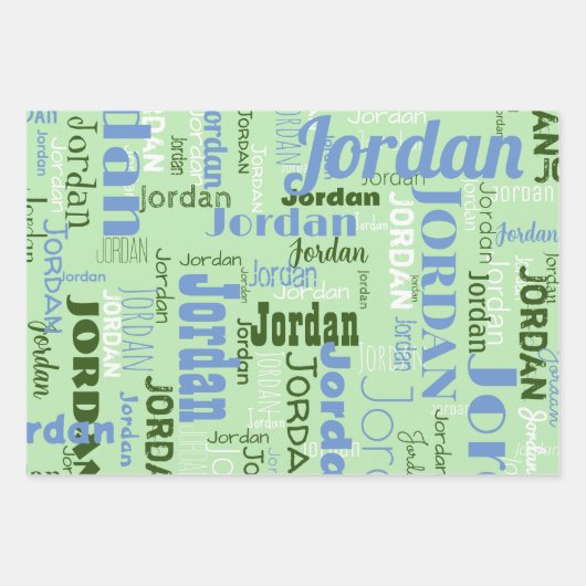 Herhalende Naam Medium Blauw Sage Wit Inpakpapier Vel (Voorkant 2)