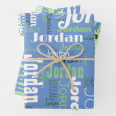 Herhalende Naam Medium Blauw Sage Wit Inpakpapier Vel (In situ)