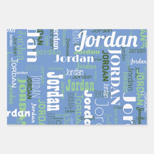 Herhalende Naam Medium Blauw Sage Wit Inpakpapier Vel (Voorkant)