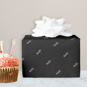 Herhalende Naam of Woordpatroon Zwart-wit Cadeaupapier