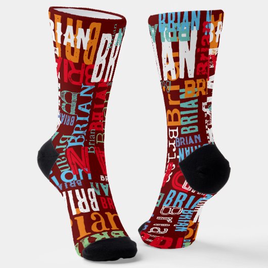 Herhalende naam overal donkerrood sokken (Gebogen)