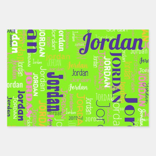 Herhalende Naam Paarse Roze Chartreuse Groen Inpakpapier Vel (Voorkant 3)