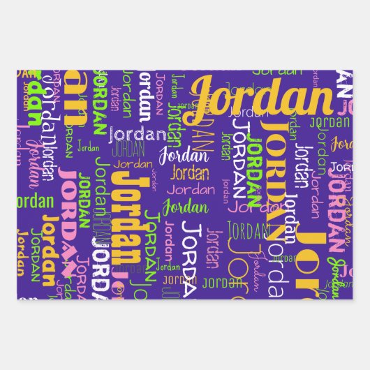 Herhalende Naam Paarse Roze Chartreuse Groen Inpakpapier Vel (Voorkant)