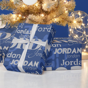 Herhalende Naam Patroon Blauw en Zilveren Kerstmis Cadeaupapier