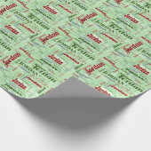 Herhalende Naam Patroon Groen Rood Wit Kerstmis Cadeaupapier (Hoek)