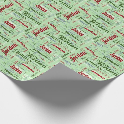 Herhalende Naam Patroon Groen Rood Wit Kerstmis Cadeaupapier (Hoek)