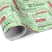 Herhalende Naam Patroon Groen Rood Wit Kerstmis Cadeaupapier (Rol Hoek)