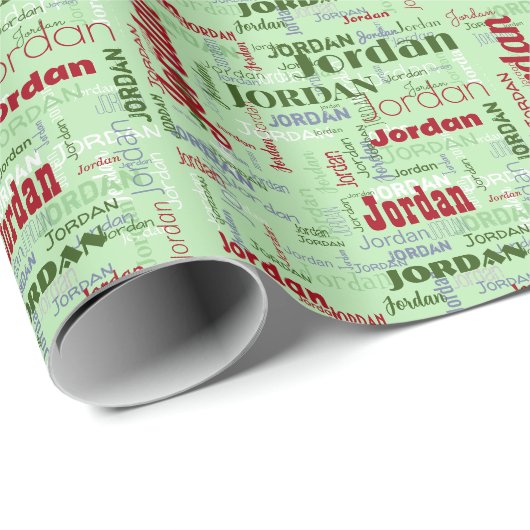 Herhalende Naam Patroon Groen Rood Wit Kerstmis Cadeaupapier (Rol Hoek)