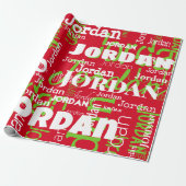 Herhalende Naam Patroon Groen Wit Rood Kerstmis Cadeaupapier (Uitgerold)