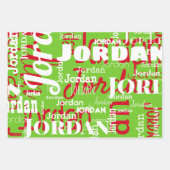 Herhalende Naam Patroon Rood Groen Wit Kerstmis Inpakpapier Vel (Voorkant)