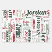 Herhalende Naam Rood Donkergroen Wit Kerstmis Inpakpapier Vel (Voorkant 3)